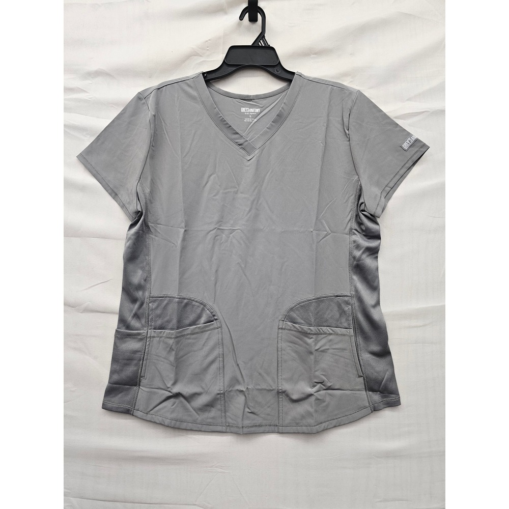 Grey's Anatomy‎ Womens V-Neck Scrub Top Gray Polyester Blend Casual Size Large